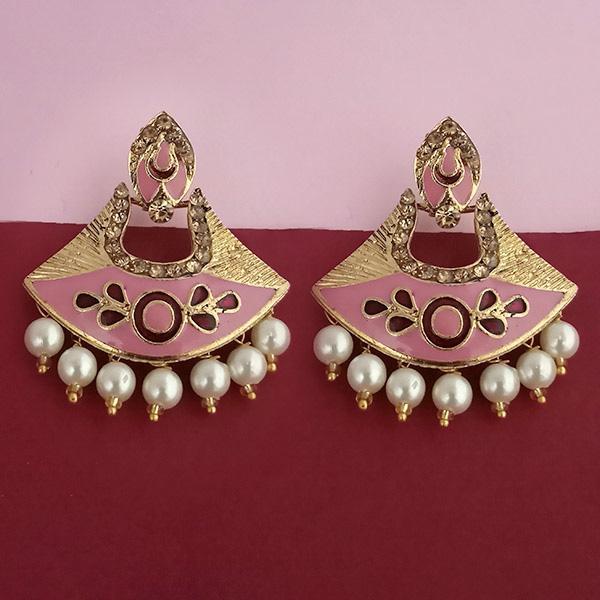 Kriaa Pink Meenakari Gold Plated Dangler Earrings - 1314248D