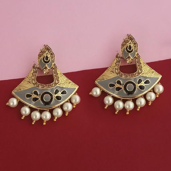 Kriaa Grey Meenakari Austrian Stone Dangler Earrings - 1314248E