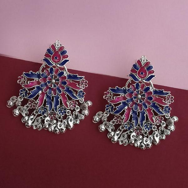 Tip Top Fashions Silver Plated Blue Meenakari Afghani Earrings - 1314249A