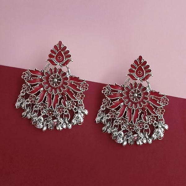 Tip Top Fashions Silver Plated Maroon Meenakari Afghani Earrings - 1314249C