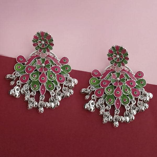 Tip Top Fashions Silver Plated Green Meenakari Afghani Earrings - 1314250B