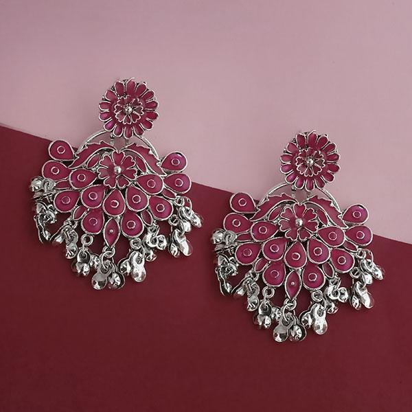 Tip Top Fashions Silver Plated Pink Meenakari Afghani Earrings - 1314250F