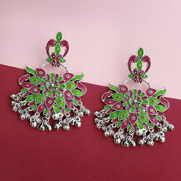 Tip Top Fashions Silver Plated Green Meenakari Afghani Earrings - 1314251B