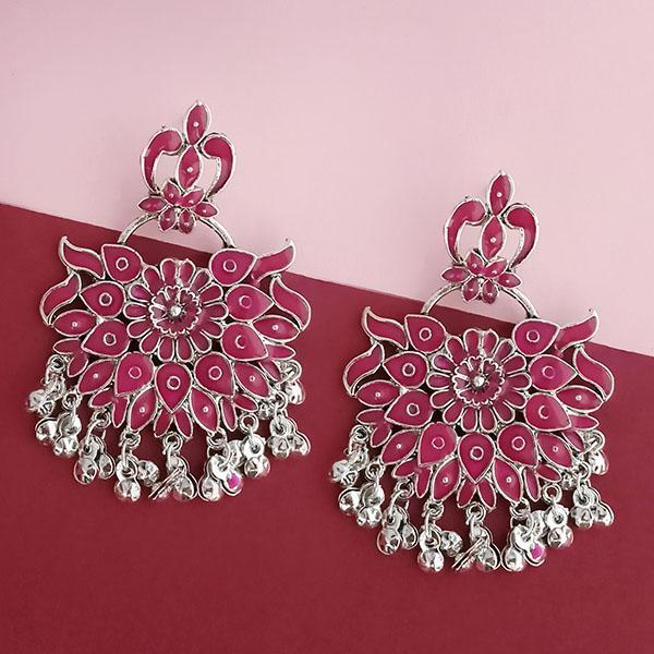 Tip Top Fashions Silver Plated Pink Meenakari Afghani Earrings - 1314251F