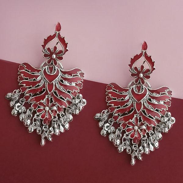 Tip Top Fashions Silver Plated Maroon Meenakari Afghani Earrings - 1314252C