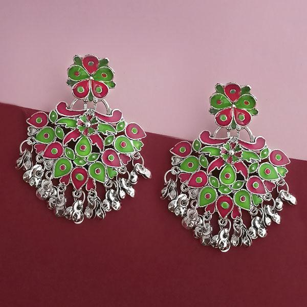 Tip Top Fashions Silver Plated Green Meenakari Afghani Earrings - 1314253B