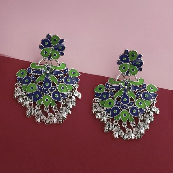 Tip Top Fashions Silver Plated Green Meenakari Afghani Earrings - 1314253D