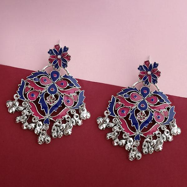 Tip Top Fashions Silver Plated Blue Meenakari Afghani Earrings - 1314254A