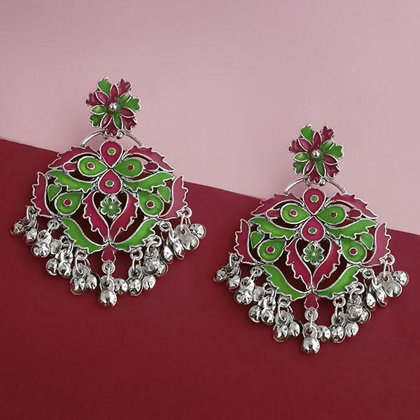 Tip Top Fashions Silver Plated Green Meenakari Afghani Earrings - 1314254B