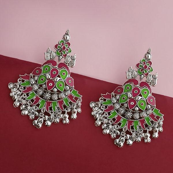 Jeweljunk Silver Plated Green Meenakari Afghani Earrings - 1314255B