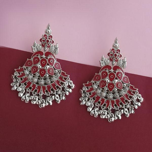 Tip Top Fashions Silver Plated Maroon Meenakari Afghani Earrings - 1314255C