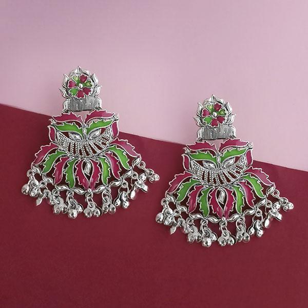 Tip Top Fashions Silver Plated Green Meenakari Afghani Earrings - 1314256B