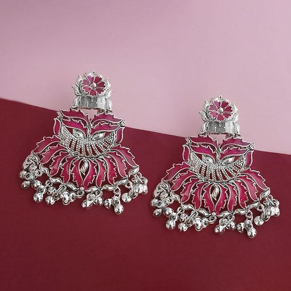 Tip Top Fashions Silver Plated Pink Meenakari Afghani Earrings - 1314256F