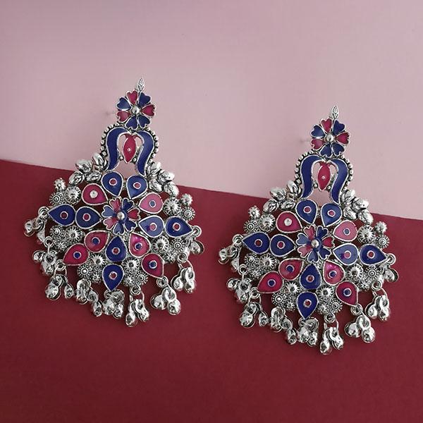 Jeweljunk Silver Plated Blue Meenakari Afghani Earrings - 1314257A