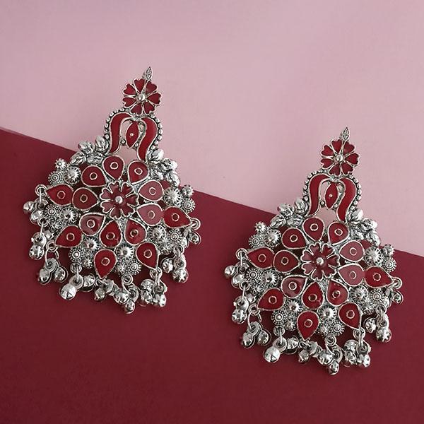 Tip Top Fashions Silver Plated Maroon Meenakari Afghani Earrings - 1314257C