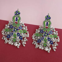 Tip Top Fashions Silver Plated Green Meenakari Afghani Earrings - 1314257D