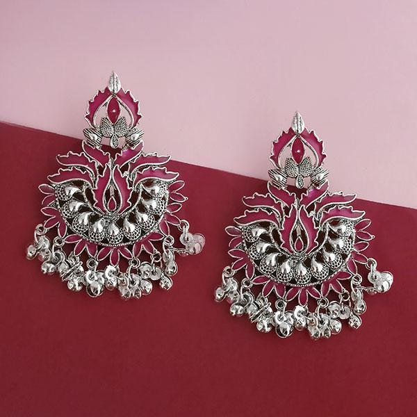 Tip Top Fashions Silver Plated Pink Meenakari Afghani Earrings - 1314259F