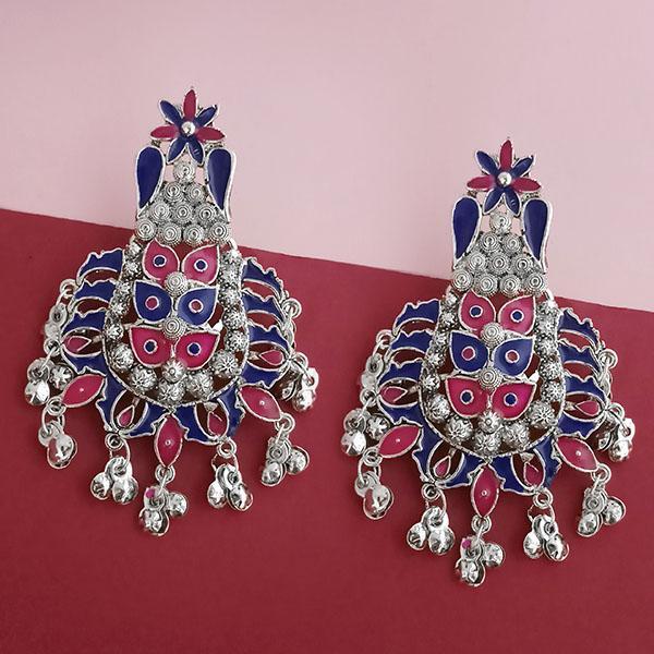 Tip Top Fashions Silver Plated Blue Meenakari Afghani Earrings - 1314260A