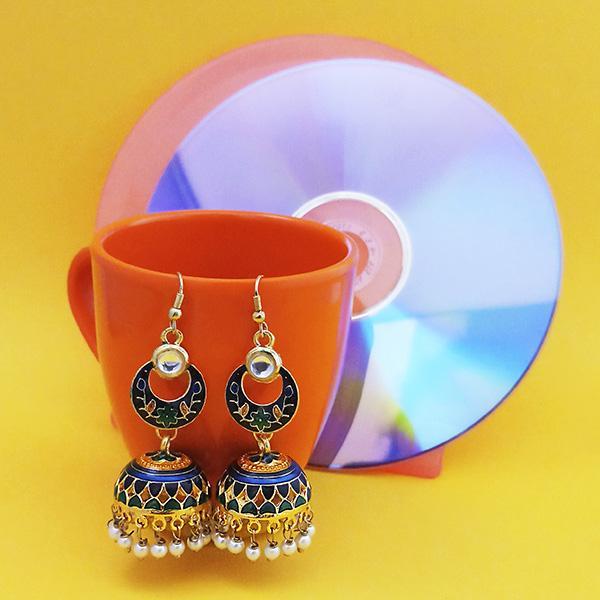 Urthn Fashions Blue  Meenakari Peacock Earrings - 1314416D