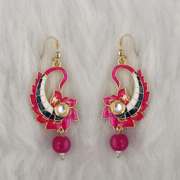 Kriaa Gold Plated Pink And Blue Meenakari Dangler Earrings - 1314424K