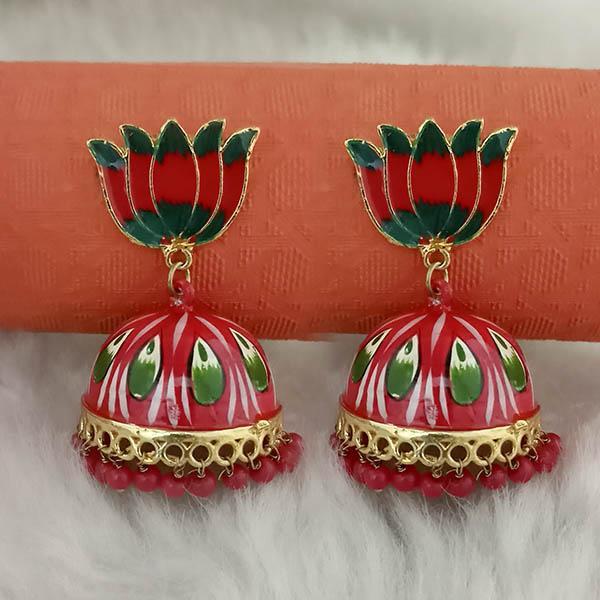 Kriaa Red Meenakari Lotus Jhumka Earrings - 1314429G