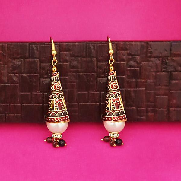 Kriaa Gold Plated Maroon Meenakari Dangler Earrings