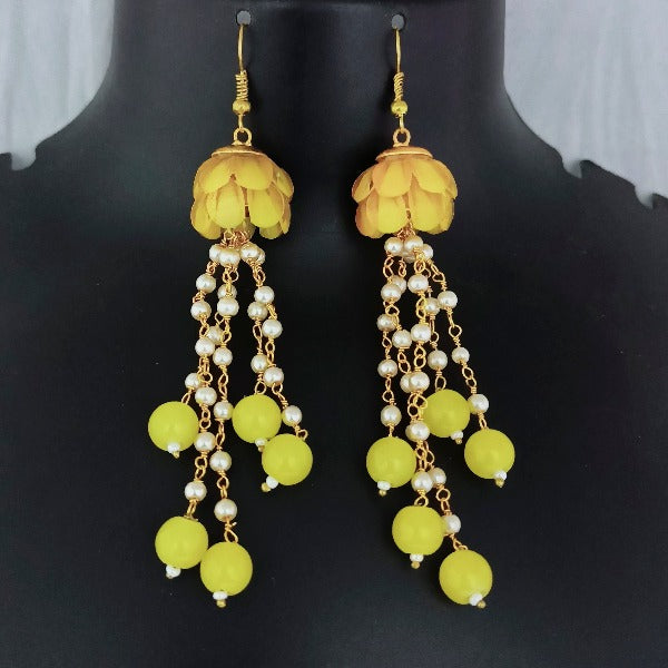 Kriaa Antique Gold Plated Pearl And Crystal Stone Dangler Earrings