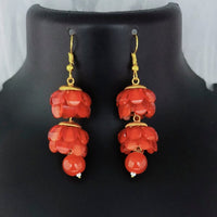 Kriaa Antique Gold Plated Beads And Crystal Stone Dangler Earrings