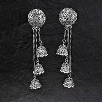 Jeweljunk Oxidised Chain Jhumki Earrings - 1314543