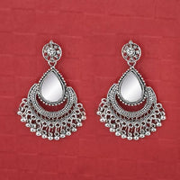 Jeweljunk Austrian Stone Silver Plated Mirror Dangler Earrings - 1314706