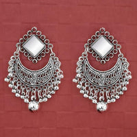 Jeweljunk Silver Plated Mirror Dangler Earrings - 1314710