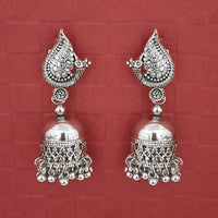 Jeweljunk Silver Plated Peacock Jhumki Earrings - 1314745
