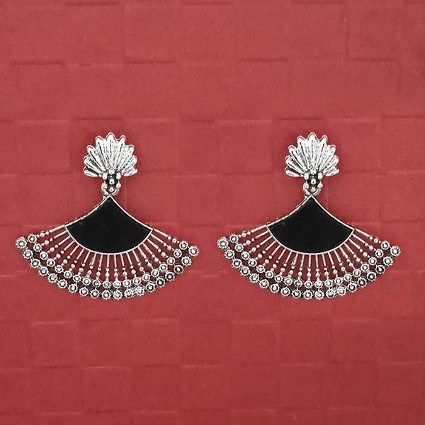 Jeweljunk Silver Plated Black Enamel Earrings - 1314746D