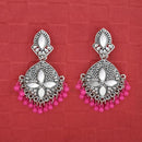 Jeweljunk Silver Plated Pink Beads Mirror Dangler Earrings - 1314748A