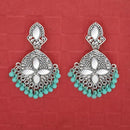 Jeweljunk Silver Plated Blue Beads Mirror Dangler Earrings - 1314748D