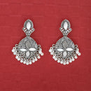 Jeweljunk Silver Plated White Beads Mirror Dangler Earrings - 1314748F