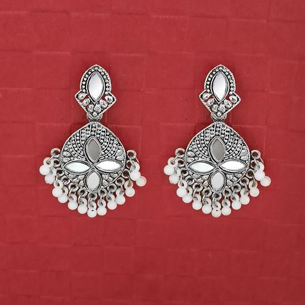 Jeweljunk Silver Plated White Beads Mirror Dangler Earrings - 1314748F