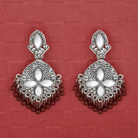 Jeweljunk Silver Plated Brown Beads Mirror Dangler Earrings - 1314748G
