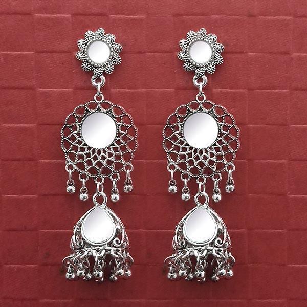 Tip Top Fashions Silver Plated Chain Mirror Jhumki Earrings - 1314759