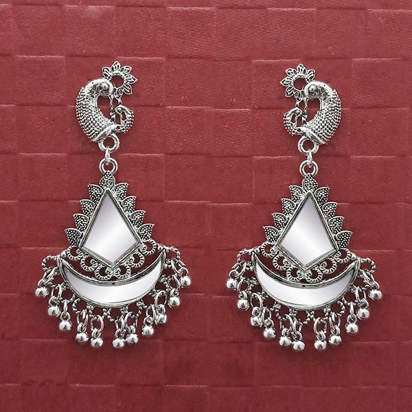 Tip Top Fashions Silver Plated Peacock Mirror Dangler Earrings - 1314762