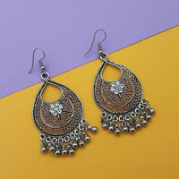 Jeweljunk Oxidised Plated White Austrian Stone Dangler Earrings - 1314773