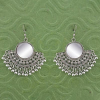 Jeweljunk Silver Plated Mirror Dangler Earrings - 1314777