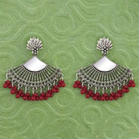 Jeweljunk Silver Plated Maroon Beads Mirror Jhumki Earrings - 1314788A