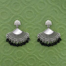 Jeweljunk Silver Plated Black Beads Mirror Jhumki Earrings - 1314788C