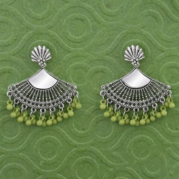 Jeweljunk Silver Plated Green Beads Mirror Jhumki Earrings - 1314788D