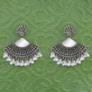Jeweljunk Silver Plated White Beads Mirror Jhumki Earrings - 1314788F