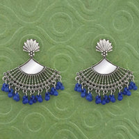 Jeweljunk Silver Plated Blue Beads Mirror Jhumki Earrings - 1314788I