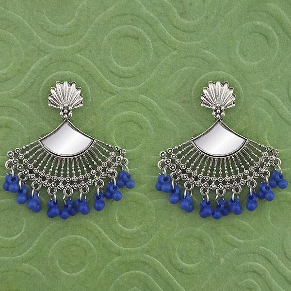 Jeweljunk Silver Plated Blue Beads Mirror Jhumki Earrings - 1314788I