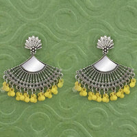Jeweljunk Silver Plated Yellow Beads Mirror Jhumki Earrings - 1314788J