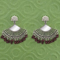 Jeweljunk Silver Plated Brown Beads Mirror Jhumki Earrings - 1314788K